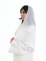 LN01_01 شيله مطرزة بيضاء عريضة - شيلة من شيله Shailah.ae