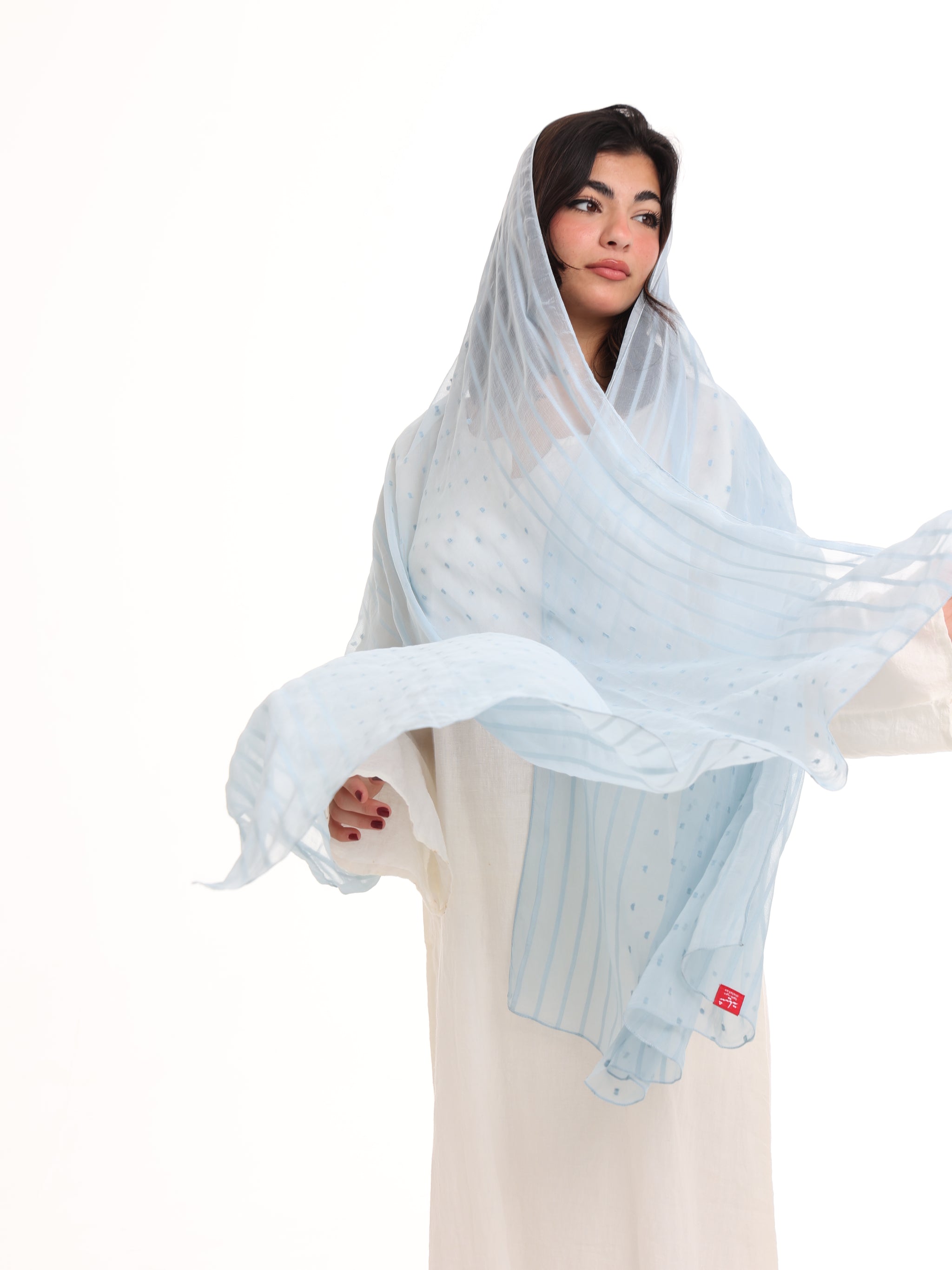 LN01_03 شيله مطرزة زرقاء عريضة - شيلة من شيله Shailah.ae