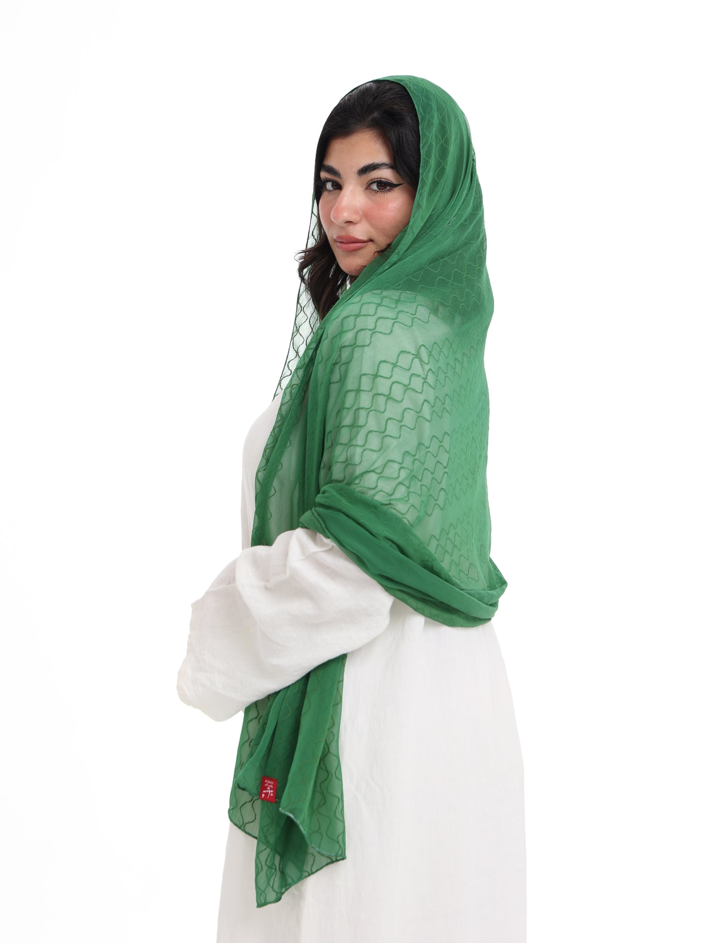 WG1_02 شيله مطرزة خضراء عريضة - شيلة من شيله Shailah.ae