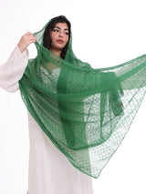 WG1_02 شيله مطرزة خضراء عريضة - شيلة من شيله Shailah.ae