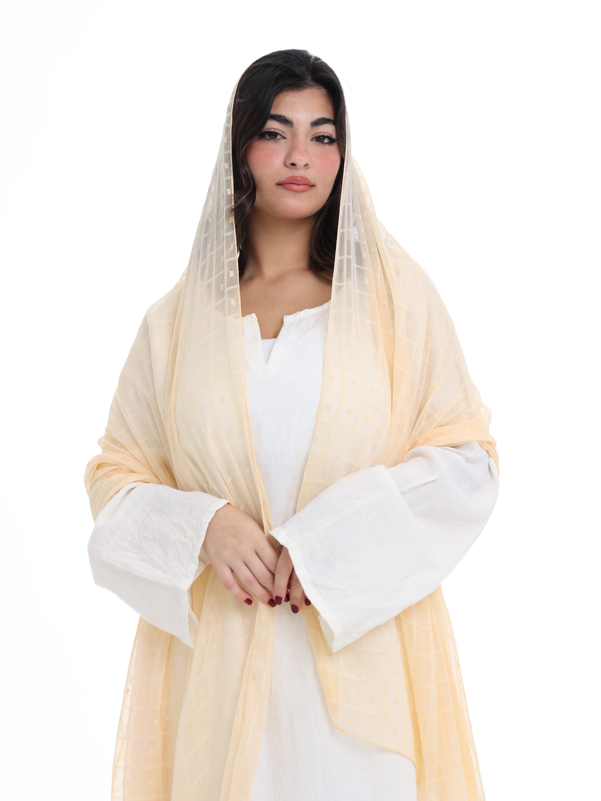 GR01_02 شيله مطرزة بيج عريضة - شيلة من شيله Shailah.ae