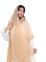 GR01_03 شيله مطرزة بيج عريضة - شيلة من شيله Shailah.ae