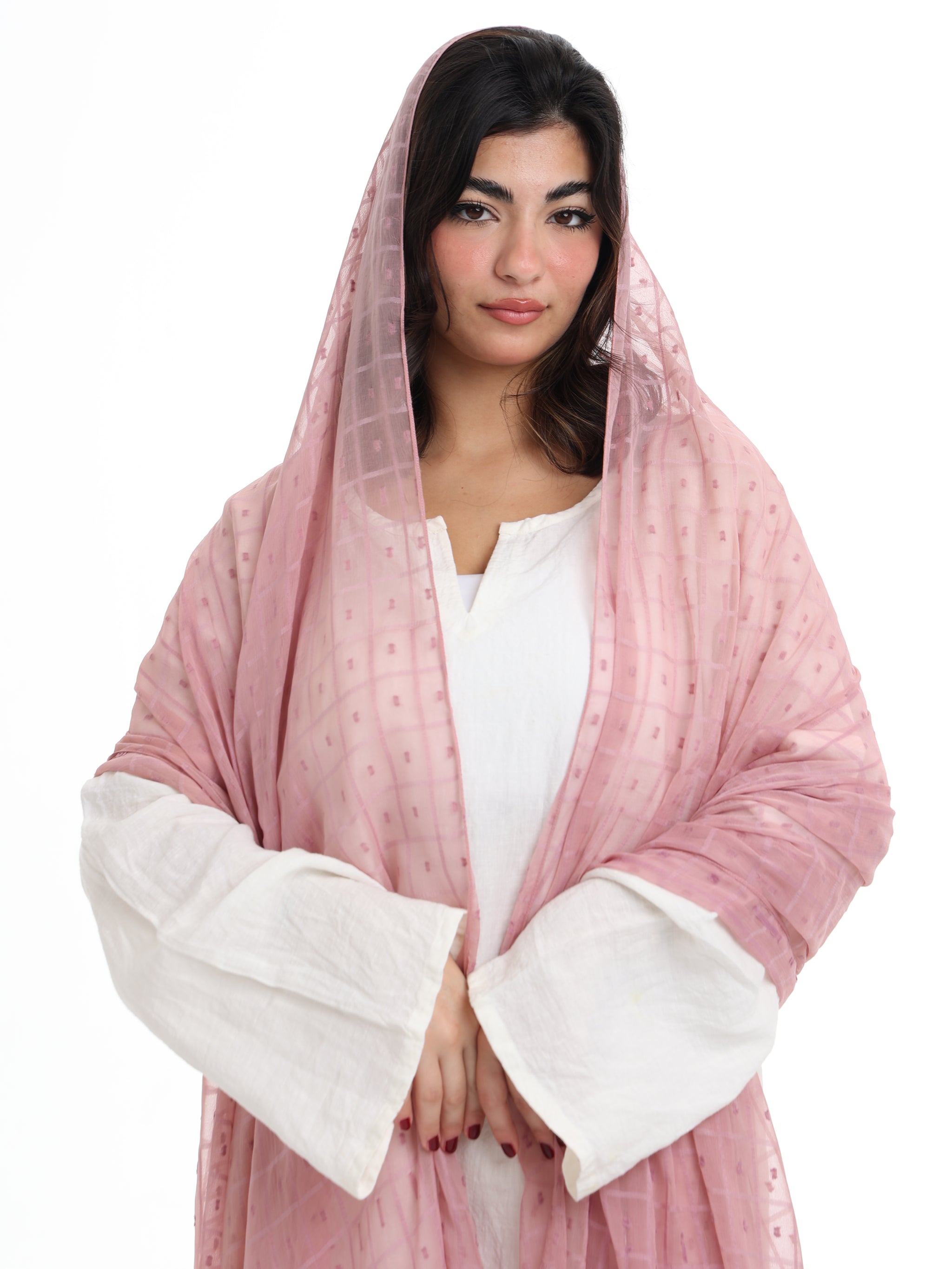 GR01_05 شيله مطرزة وردية عريضة - شيلة من شيله Shailah.ae