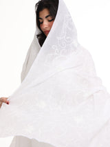 TR1_03 شيله مطرزة بيضاء عريضة - شيلة من شيله Shailah.ae