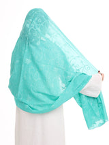 TR1_13 شيله مطرزة تركوازية عريضة - شيلة من شيله Shailah.ae