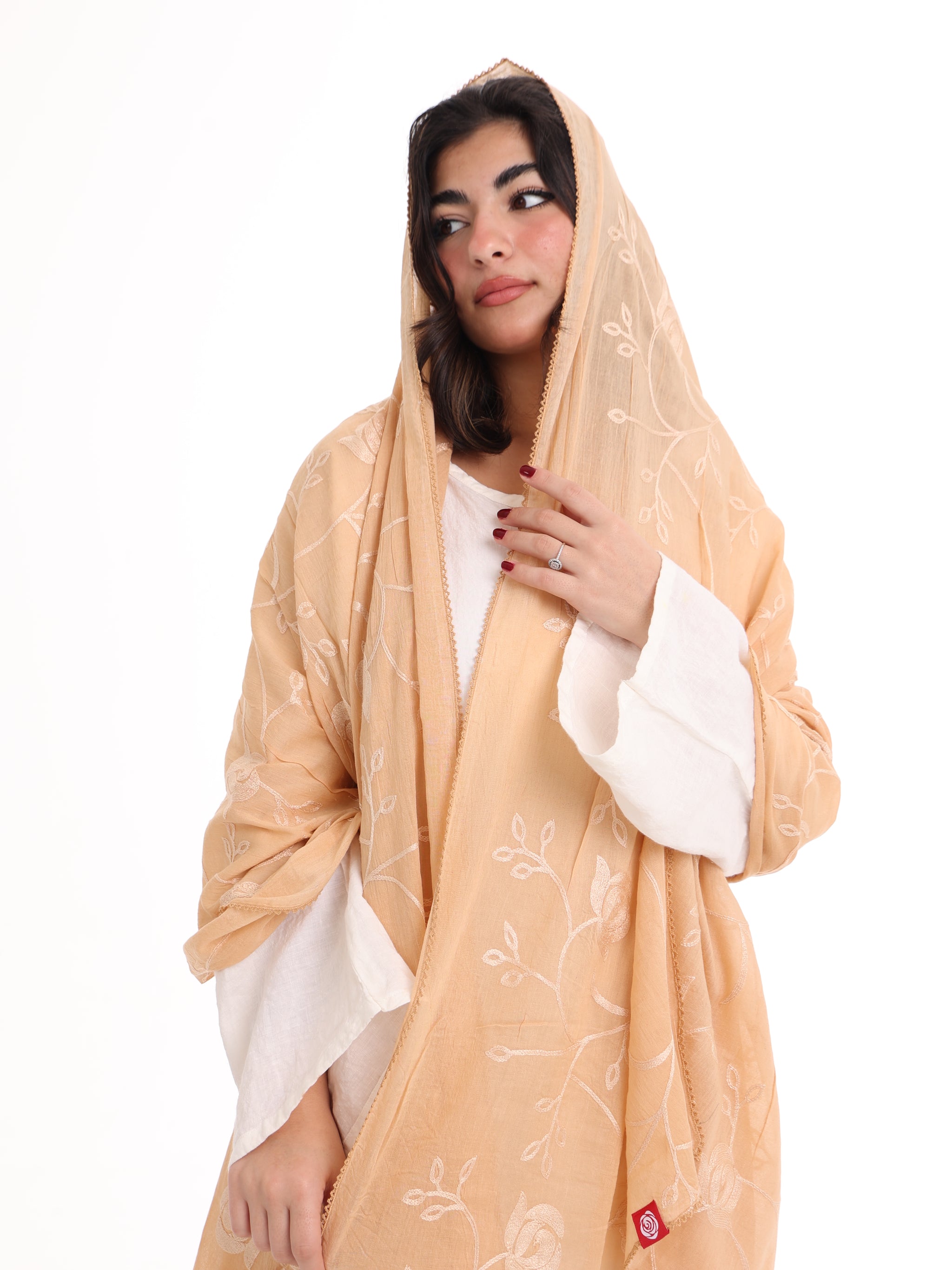 TR1_14 شيله مطرزة بيج عريضة - شيلة من شيله Shailah.ae