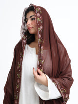 BD3-12 شيله مطرزة بنية عريضة - شيلة من شيله Shailah.ae