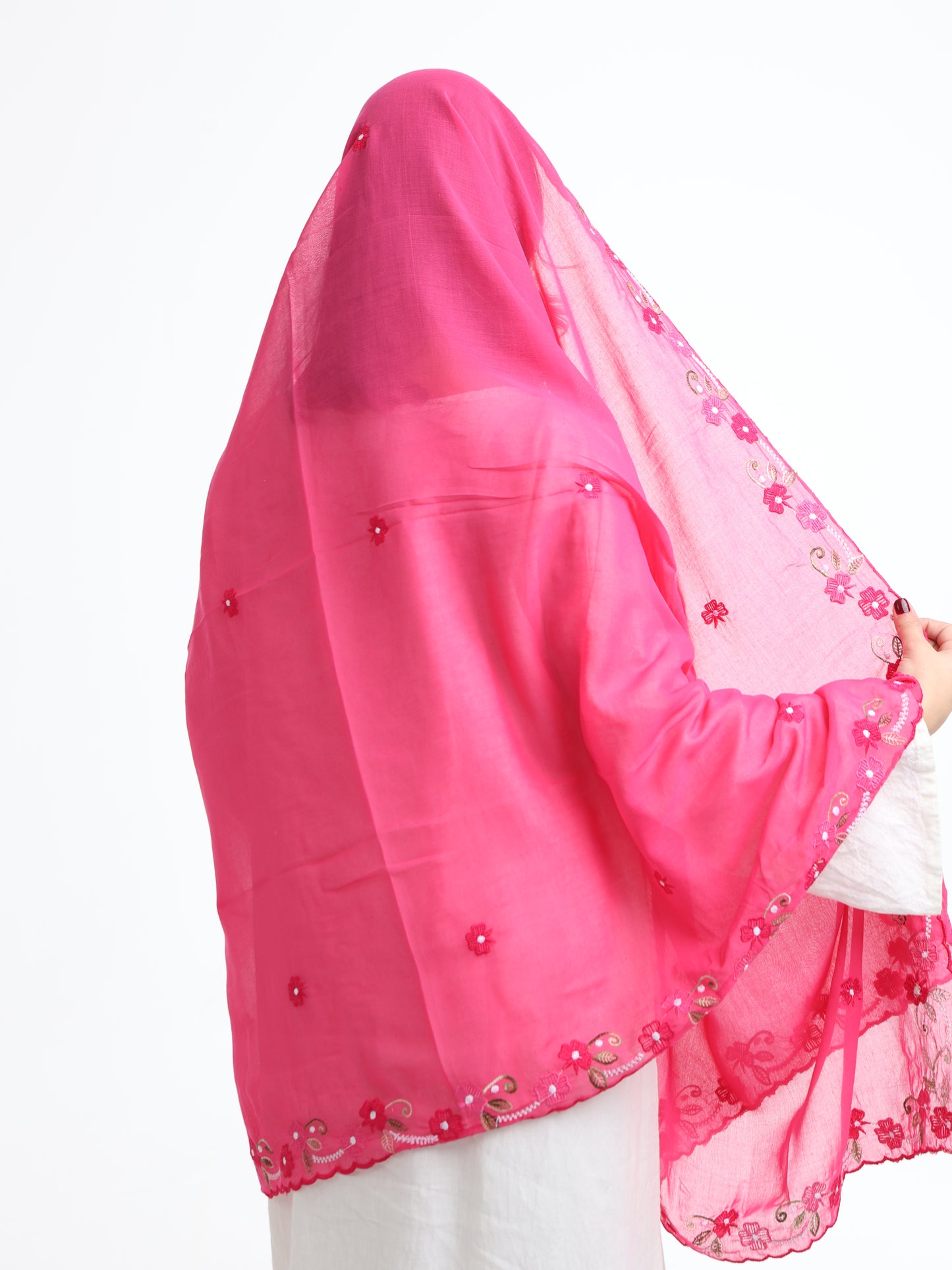 BD3-11 شيله مطرزة فوشية عريضة - شيلة من شيله Shailah.ae