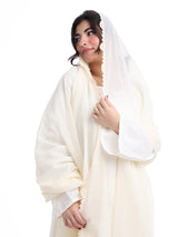 KS2-11  شيلة كروشيه يدوي أوف وايت - شيلة من شيله Shailah.ae