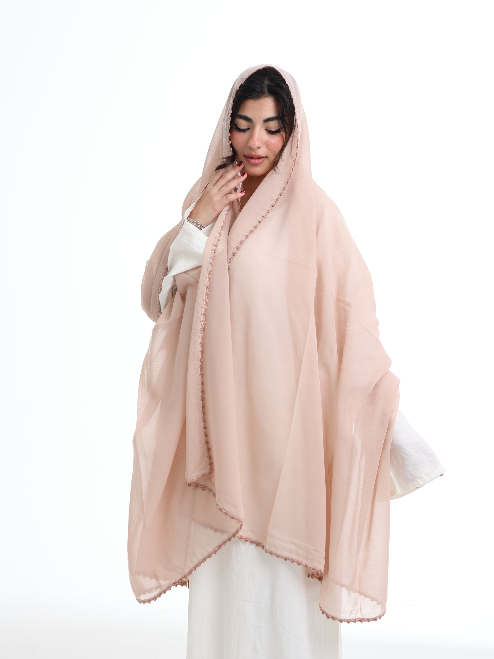 KS2-12 شيلة كروشيه يدوي وردي فاتح - شيلة من شيله Shailah.ae