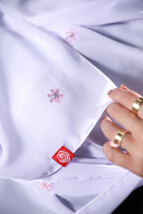 NR-05   شيلة نورة مايلة للأزرق منثرات - شيلة من شيله Shailah.ae